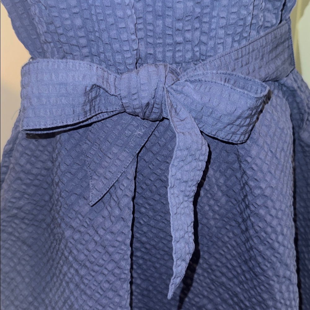 Brooks Brothers Navy Textured Short Sleeve Belted Dress - Picture 8 of 14